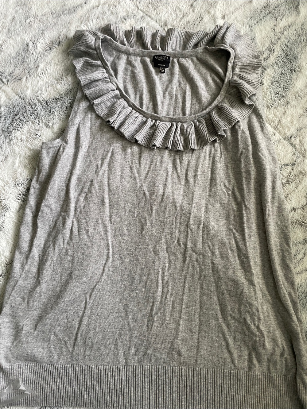 Talbots  Light Gray Ruffle Neck Sleeveless Knit Tank